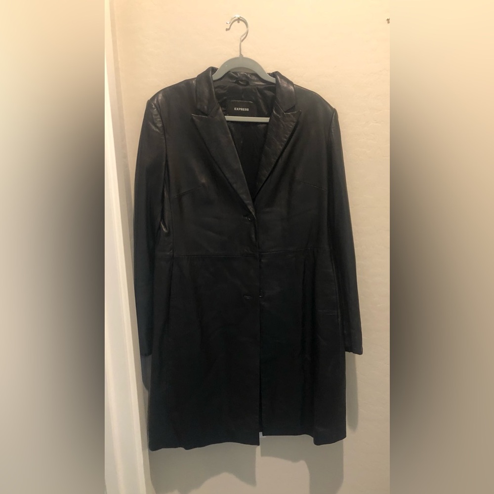 Express womens long 100% genuin leather coat size 13/14